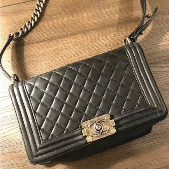 CHANEL Handbags - Chanel Black Boy Bag Old Medium Silver